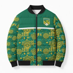 Australia Rugby Kangaroo Bomber Puffer Jacket Green Gold Aboriginal Dot Geometry
