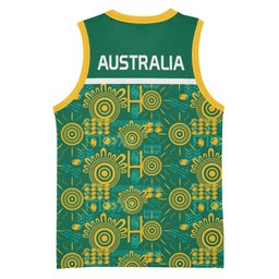 Australia Rugby Kangaroo Basketball Jersey Green Gold Aboriginal Dot Geometry