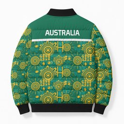 Australia Rugby Kangaroo Bomber Puffer Jacket Green Gold Aboriginal Dot Geometry
