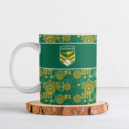Australia Rugby Kangaroo Ceramic Mug Green Gold Aboriginal Dot Geometry