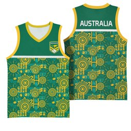 Australia Rugby Kangaroo Basketball Jersey Green Gold Aboriginal Dot Geometry