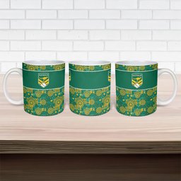 Australia Rugby Kangaroo Ceramic Mug Green Gold Aboriginal Dot Geometry