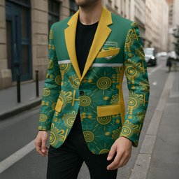 Australia Rugby Kangaroo Blazer Green Gold Aboriginal Dot Geometry