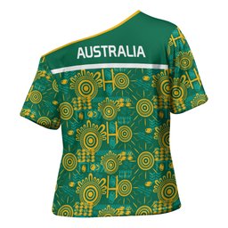 Australia Rugby Kangaroo Cross Shoulder Shirt Green Gold Aboriginal Dot Geometry