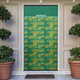 Australia Rugby Kangaroo Door Cover Green Gold Aboriginal Dot Geometry