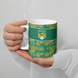 Australia Rugby Kangaroo Ceramic Mug Green Gold Aboriginal Dot Geometry