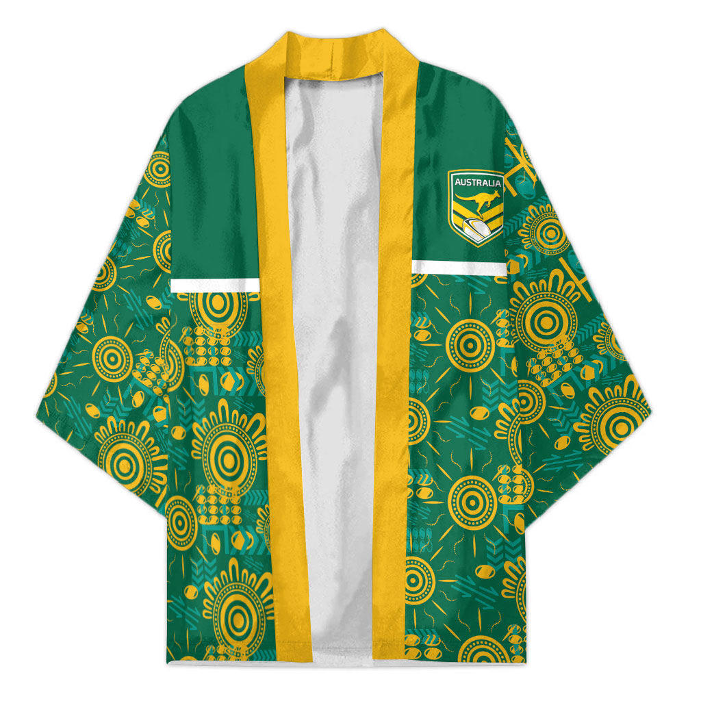 Australia Rugby Kangaroo Kimono Green Gold Aboriginal Dot Geometry