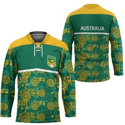 Australia Rugby Kangaroo Hockey Jersey Green Gold Aboriginal Dot Geometry