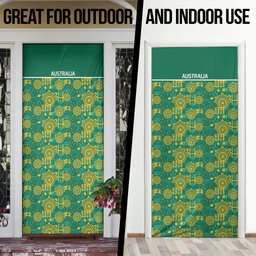 Australia Rugby Kangaroo Door Cover Green Gold Aboriginal Dot Geometry