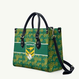 Australia Rugby Kangaroo Leather Bag Green Gold Aboriginal Dot Geometry