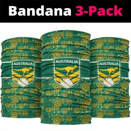 Australia Rugby Kangaroo Neck Gaiter Green Gold Aboriginal Dot Geometry
