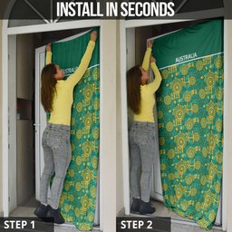 Australia Rugby Kangaroo Door Cover Green Gold Aboriginal Dot Geometry
