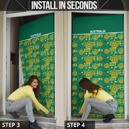 Australia Rugby Kangaroo Door Cover Green Gold Aboriginal Dot Geometry