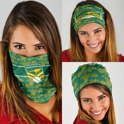 Australia Rugby Kangaroo Neck Gaiter Green Gold Aboriginal Dot Geometry