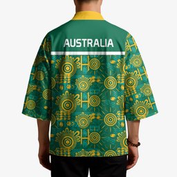 Australia Rugby Kangaroo Kimono Green Gold Aboriginal Dot Geometry