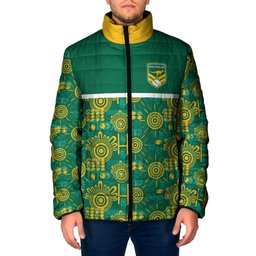 Australia Rugby Kangaroo Padded Jacket Green Gold Aboriginal Dot Geometry