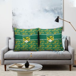 Australia Rugby Kangaroo Pillow Cover Green Gold Aboriginal Dot Geometry