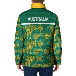 Australia Rugby Kangaroo Padded Jacket Green Gold Aboriginal Dot Geometry