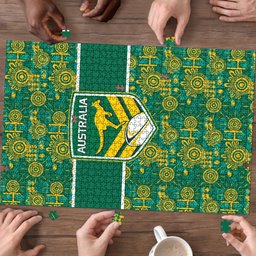Australia Rugby Kangaroo Puzzle Green Gold Aboriginal Dot Geometry