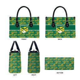 Australia Rugby Kangaroo Leather Bag Green Gold Aboriginal Dot Geometry