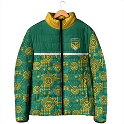 Australia Rugby Kangaroo Padded Jacket Green Gold Aboriginal Dot Geometry