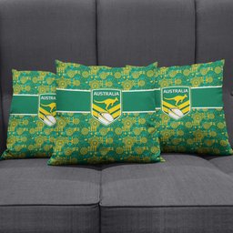 Australia Rugby Kangaroo Pillow Cover Green Gold Aboriginal Dot Geometry