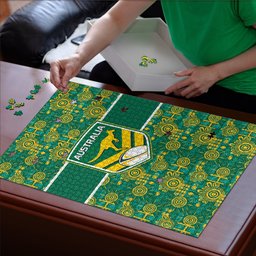 Australia Rugby Kangaroo Puzzle Green Gold Aboriginal Dot Geometry