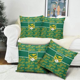Australia Rugby Kangaroo Pillow Cover Green Gold Aboriginal Dot Geometry