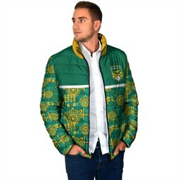 Australia Rugby Kangaroo Padded Jacket Green Gold Aboriginal Dot Geometry