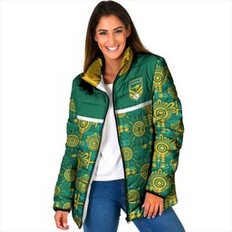 Australia Rugby Kangaroo Padded Jacket Green Gold Aboriginal Dot Geometry