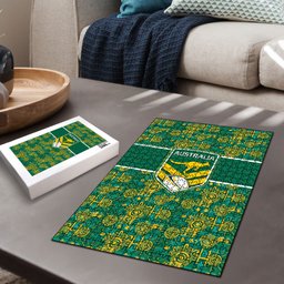 Australia Rugby Kangaroo Puzzle Green Gold Aboriginal Dot Geometry