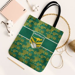 Australia Rugby Kangaroo Tote Bag Green Gold Aboriginal Dot Geometry