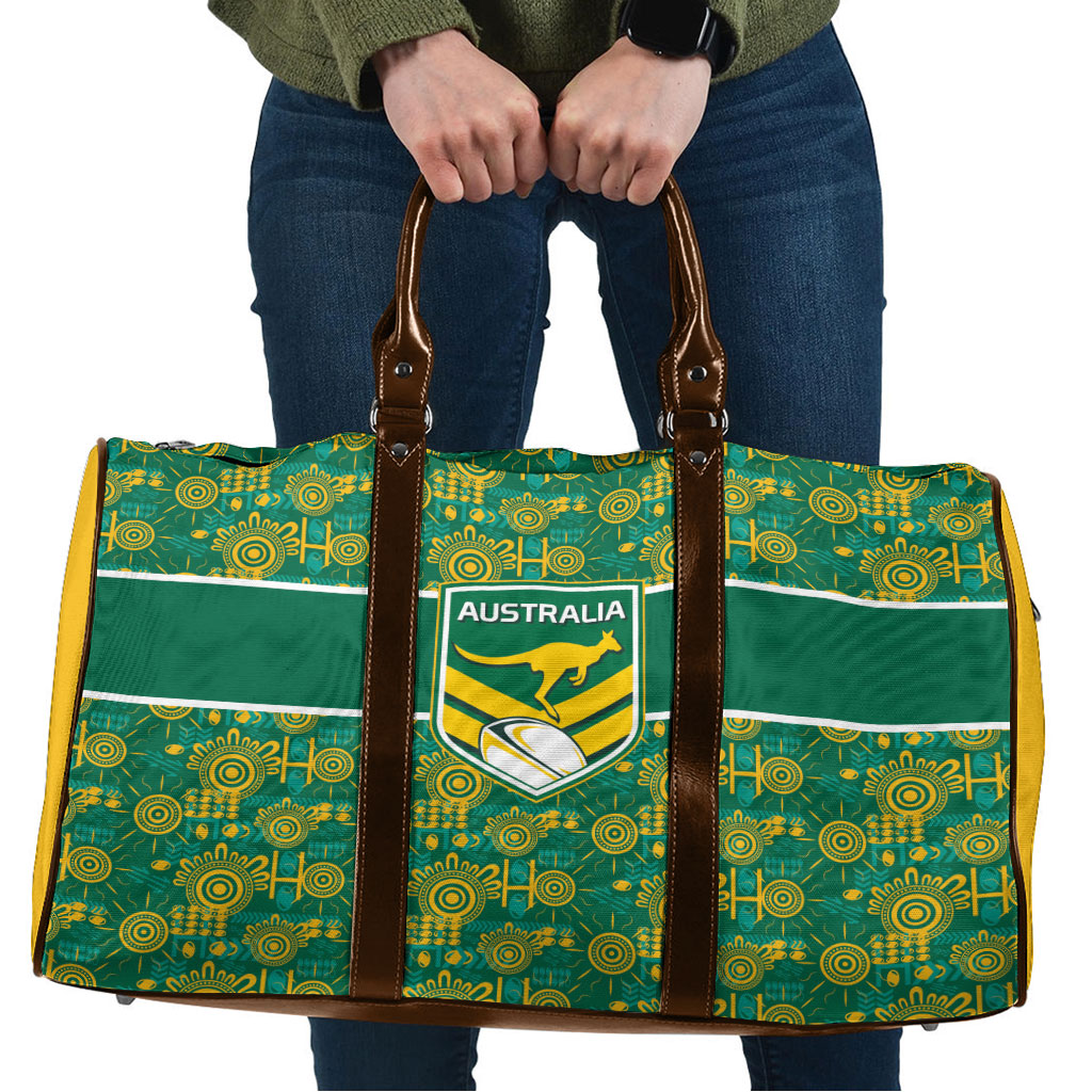 Australia Rugby Kangaroo Travel Bag Green Gold Aboriginal Dot Geometry