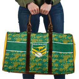 Australia Rugby Kangaroo Travel Bag Green Gold Aboriginal Dot Geometry