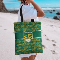 Australia Rugby Kangaroo Tote Bag Green Gold Aboriginal Dot Geometry