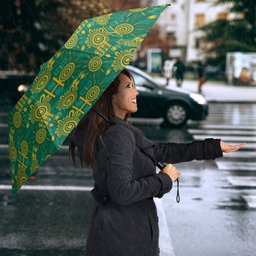 Australia Rugby Kangaroo Umbrella Green Gold Aboriginal Dot Geometry