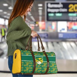 Australia Rugby Kangaroo Travel Bag Green Gold Aboriginal Dot Geometry