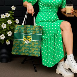 Australia Rugby Kangaroo Tote Bag Green Gold Aboriginal Dot Geometry