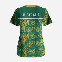 Australia Rugby Kangaroo Scrub Top Green Gold Aboriginal Dot Geometry
