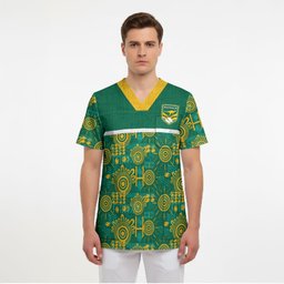 Australia Rugby Kangaroo Scrub Top Green Gold Aboriginal Dot Geometry