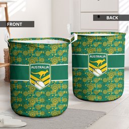 Australia Rugby Kangaroo Laundry Basket Green Gold Aboriginal Dot Geometry