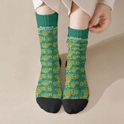 Australia Rugby Kangaroo Crew Socks Green Gold Aboriginal Dot Geometry