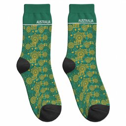 Australia Rugby Kangaroo Crew Socks Green Gold Aboriginal Dot Geometry