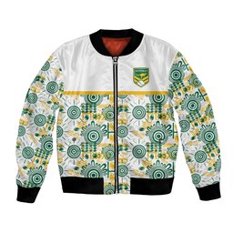 Australia Rugby Kangaroo Bomber Jacket White Aboriginal Dot Geometry