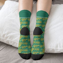 Australia Rugby Kangaroo Crew Socks Green Gold Aboriginal Dot Geometry