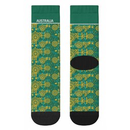 Australia Rugby Kangaroo Crew Socks Green Gold Aboriginal Dot Geometry