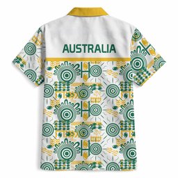 Australia Rugby Kangaroo Hawaiian Shirt White Aboriginal Dot Geometry
