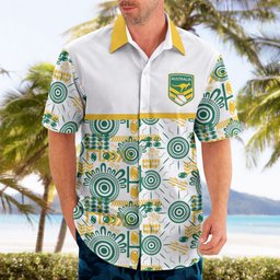 Australia Rugby Kangaroo Hawaiian Shirt White Aboriginal Dot Geometry