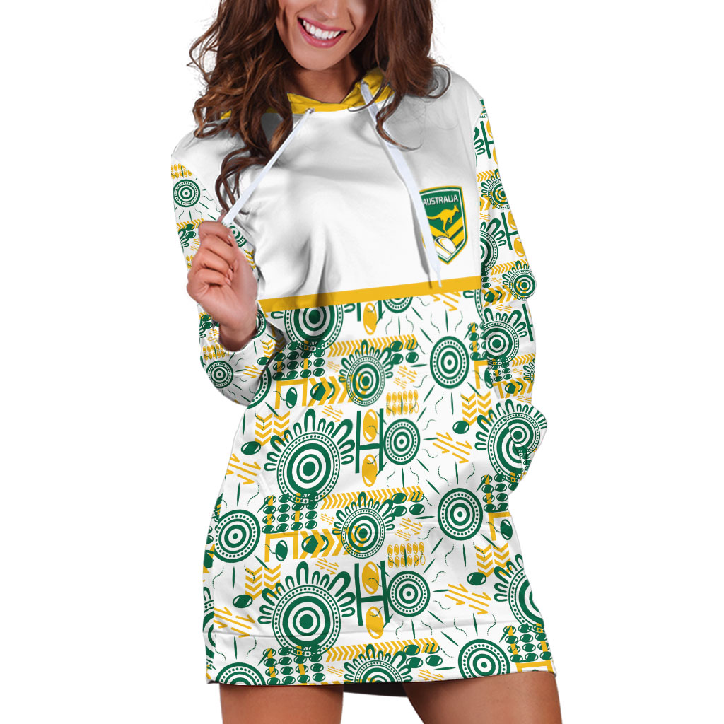 Australia Rugby Kangaroo Hoodie Dress White Aboriginal Dot Geometry