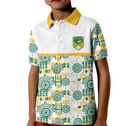 Australia Rugby Kangaroo Kid Polo Shirt White Aboriginal Dot Geometry